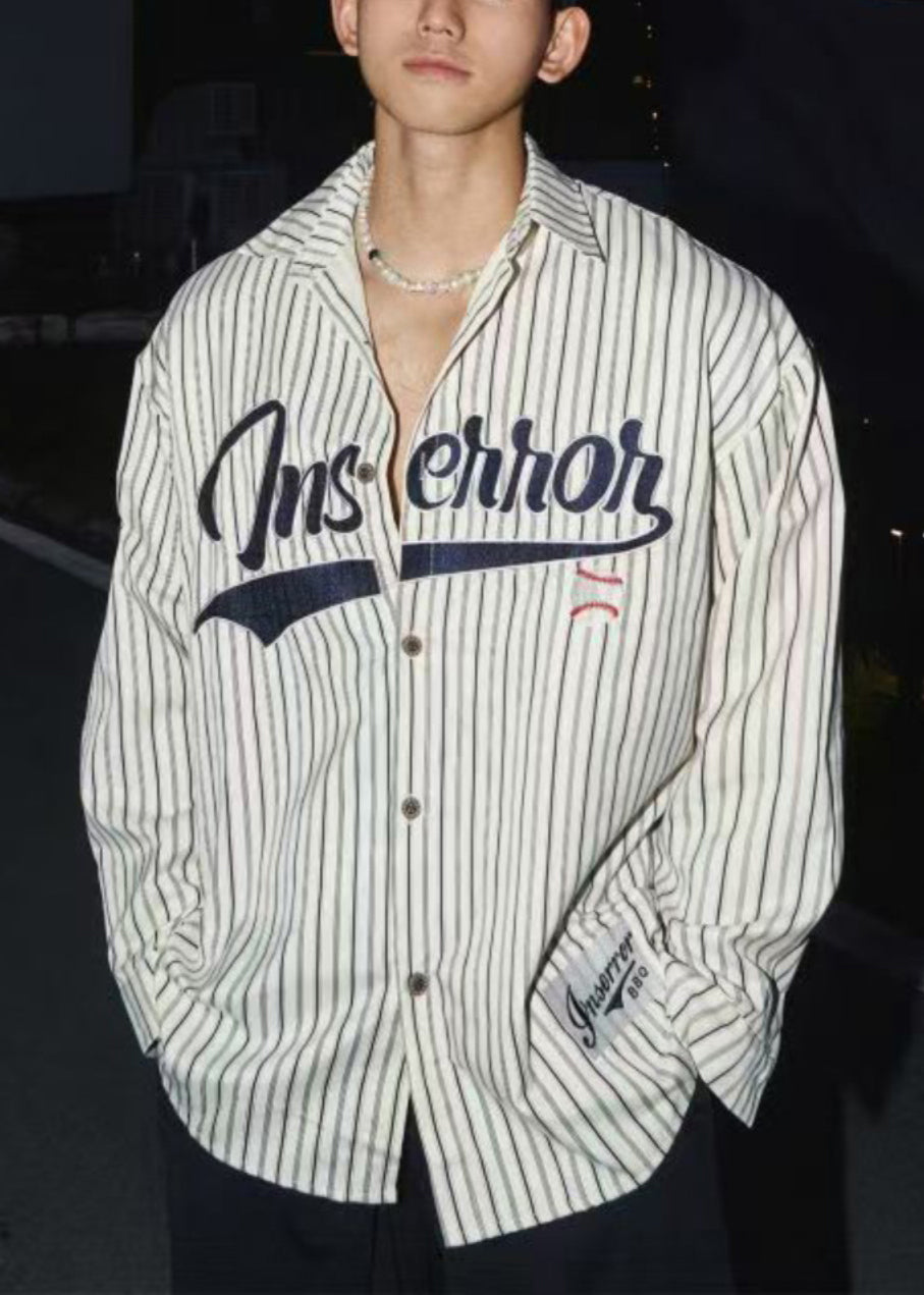 Loose Striped Men Shirts Cotton Letter Coffee Spring FashionChic