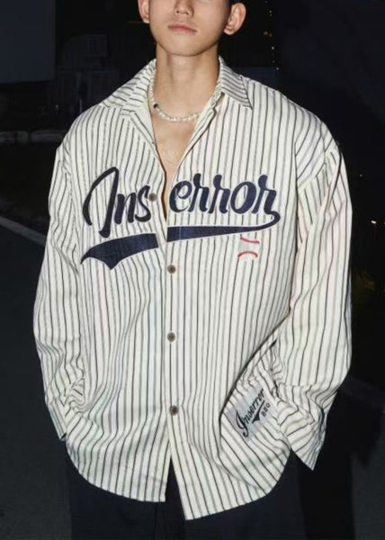 Loose Striped Men Shirts Cotton Letter Coffee Spring FashionChic