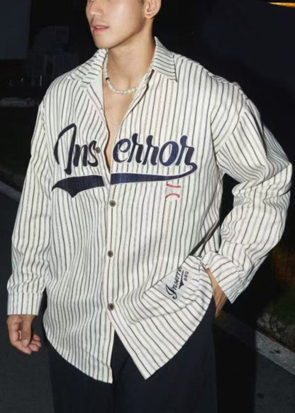 Loose Striped Men Shirts Cotton Letter Coffee Spring FashionChic