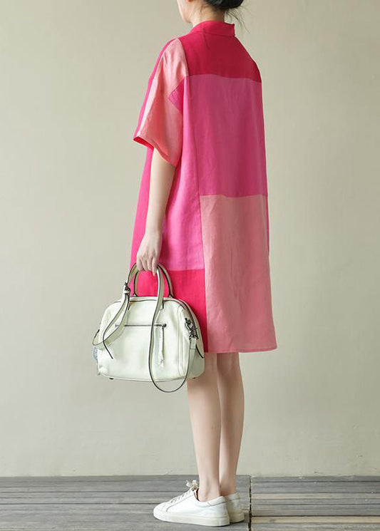 Shirts Summer Dress Colorblock Loose Pan Cotton Collar Peter FashionChic
