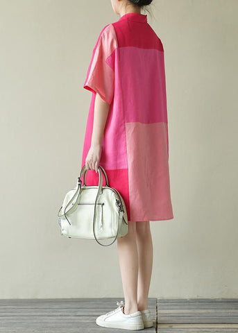 Shirts Summer Dress Colorblock Loose Pan Cotton Collar Peter FashionChic