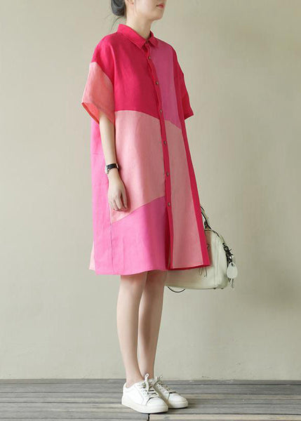 Shirts Summer Dress Colorblock Loose Pan Cotton Collar Peter FashionChic