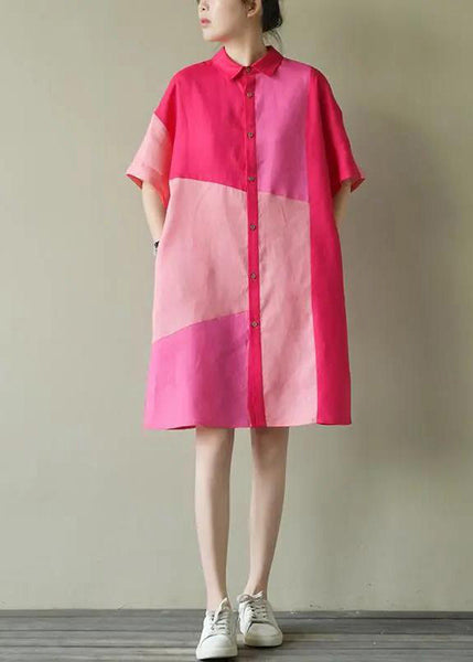 Shirts Summer Dress Colorblock Loose Pan Cotton Collar Peter FashionChic