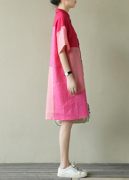 Shirts Summer Dress Colorblock Loose Pan Cotton Collar Peter FashionChic