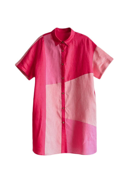 Shirts Summer Dress Colorblock Loose Pan Cotton Collar Peter FashionChic