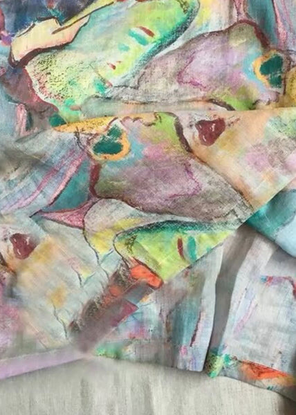 Loose Colorblock Stand Collar Button Print Cotton Dress Half Sleeve GH1027 Ada Fashion