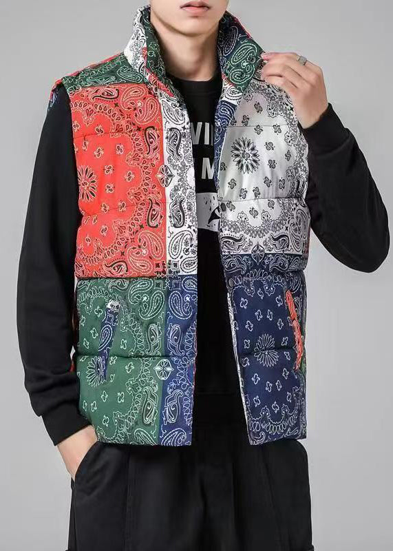 Loose Colorblock Stand Collar Pockets Cotton Filled Men Waistcoat Winter RN001 ABC