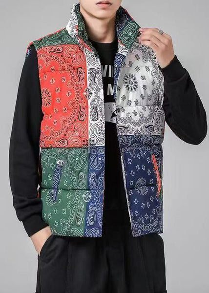 Loose Colorblock Stand Collar Pockets Cotton Filled Men Waistcoat Winter RN001 ABC