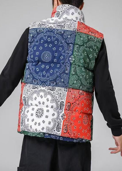 Loose Colorblock Stand Collar Pockets Cotton Filled Men Waistcoat Winter RN001 ABC