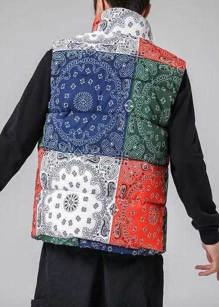 Loose Colorblock Stand Collar Pockets Cotton Filled Men Waistcoat Winter RN001 ABC