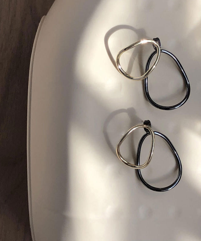 Loose Colorblock Sterling Silver Geometry Ellipse Hoop Earrings YI015 ABC