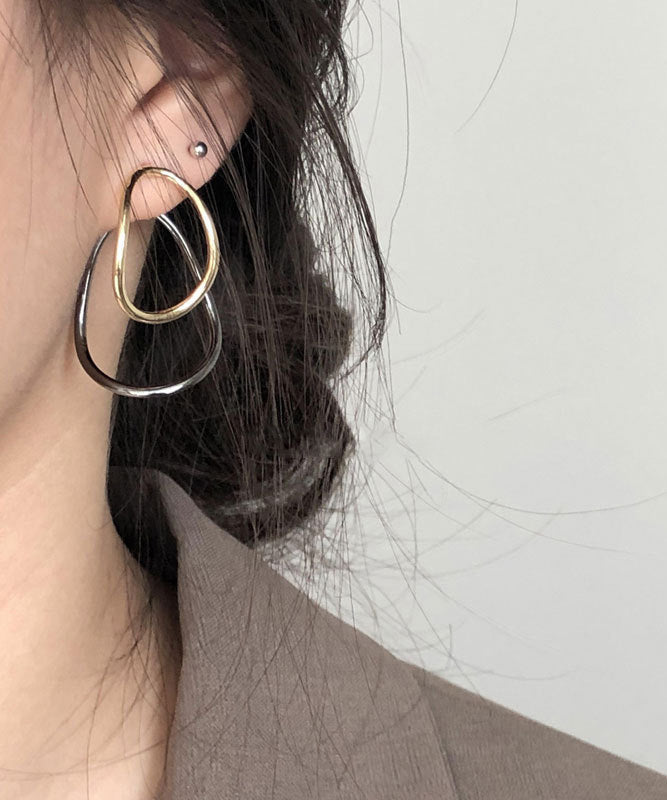 Loose Colorblock Sterling Silver Geometry Ellipse Hoop Earrings YI015 ABC