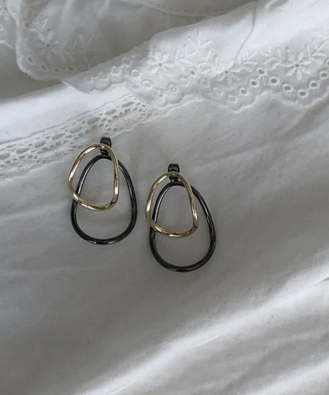 Loose Colorblock Sterling Silver Geometry Ellipse Hoop Earrings YI015 ABC