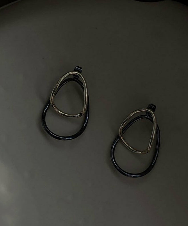 Loose Colorblock Sterling Silver Geometry Ellipse Hoop Earrings YI015 ABC