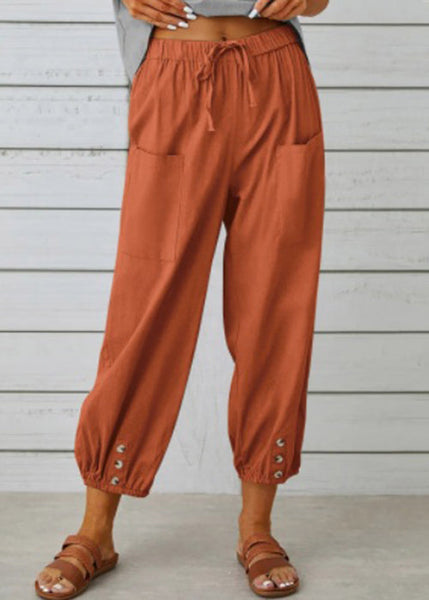 Loose Dark Gray Pockets Elastic Waist Cotton Crop Pants Summer QE048 MZF-CPTS240927