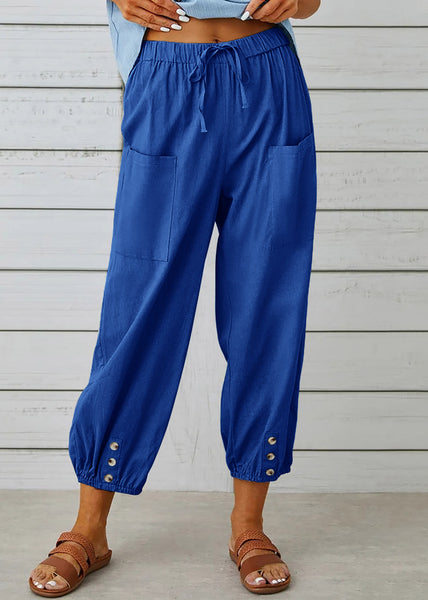 Loose Dark Gray Pockets Elastic Waist Cotton Crop Pants Summer QE048 MZF-CPTS240927