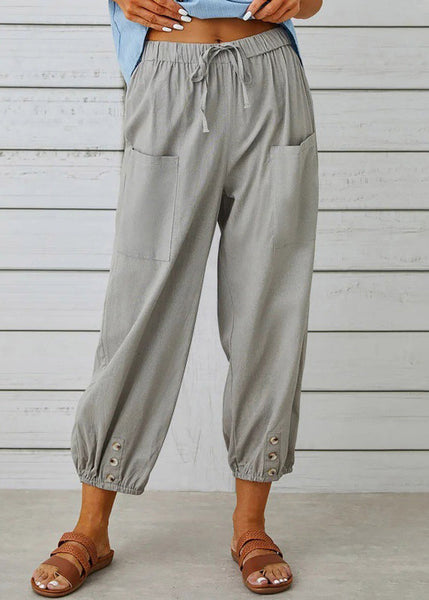 Loose Dark Gray Pockets Elastic Waist Cotton Crop Pants Summer QE048 MZF-CPTS240927