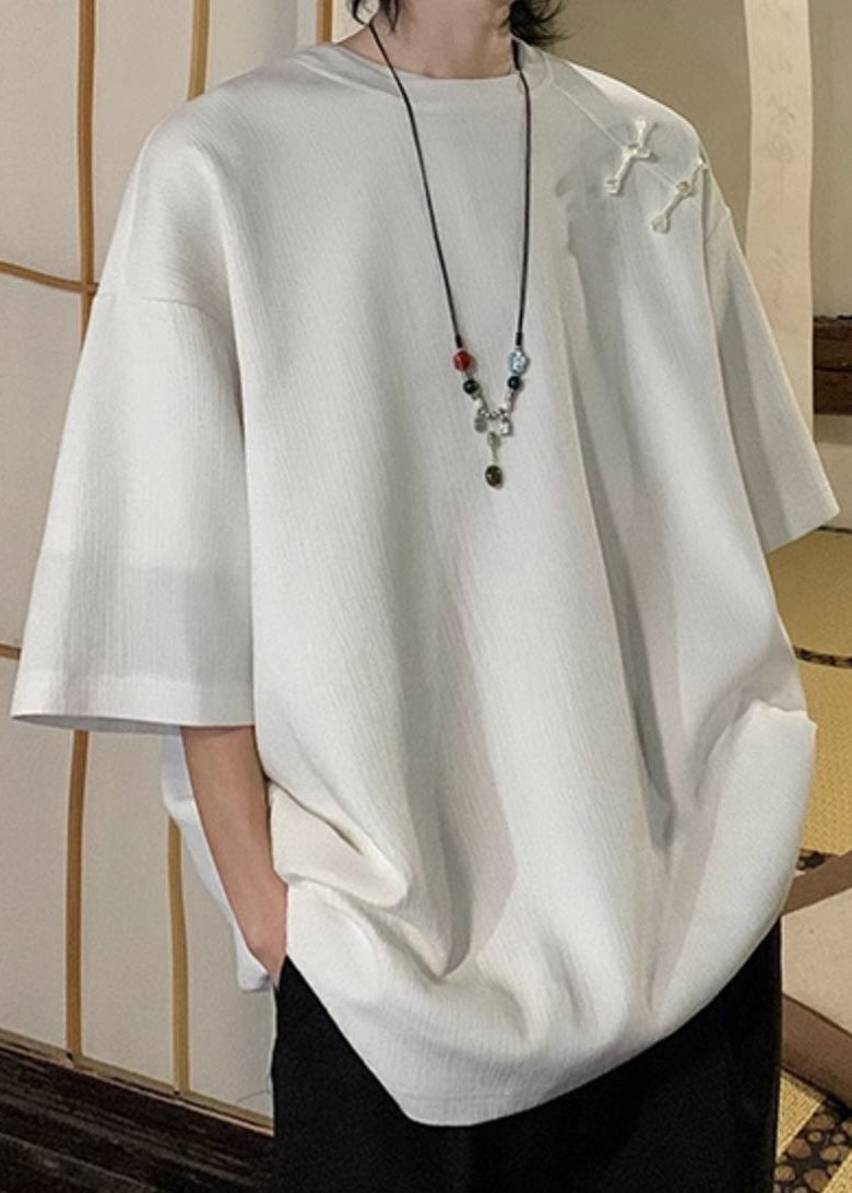 Cotton Button Green Fluorescent Shirts Loose Half Men T Solid FashionChic