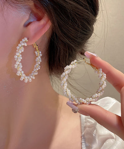 Pearl Hoop Earrings Copper Alloy Gold Loose FashionChic