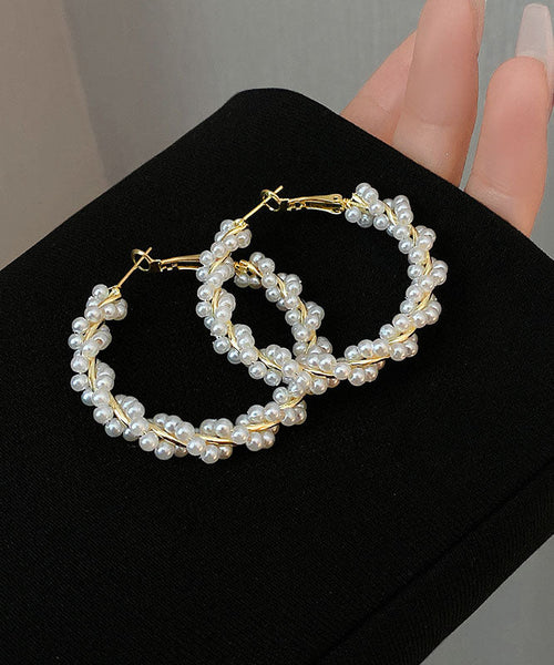 Pearl Hoop Earrings Copper Alloy Gold Loose FashionChic