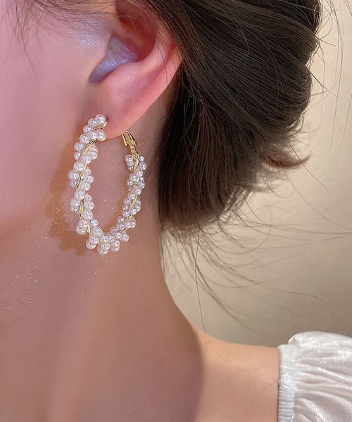 Pearl Hoop Earrings Copper Alloy Gold Loose FashionChic