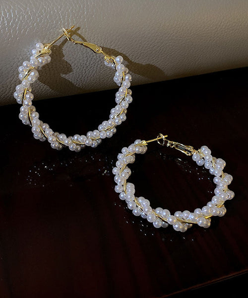 Pearl Hoop Earrings Copper Alloy Gold Loose FashionChic