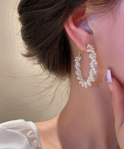 Pearl Hoop Earrings Copper Alloy Gold Loose FashionChic