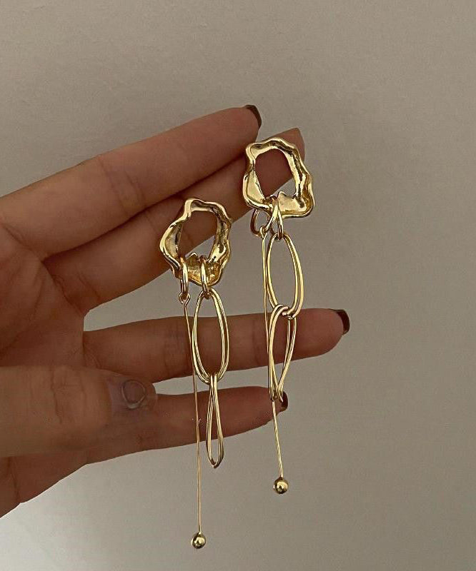 Loose Gold Metal Alloy Tassel Drop Earrings WH057 JEW-EAR241116