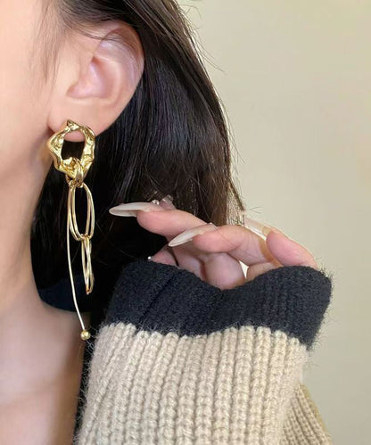 Loose Gold Metal Alloy Tassel Drop Earrings WH057 JEW-EAR241116