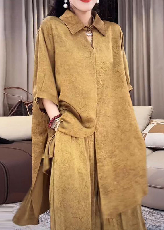Peter Gold Set Open Side Pan Collar Silk Two Half Pieces Loose FashionChic