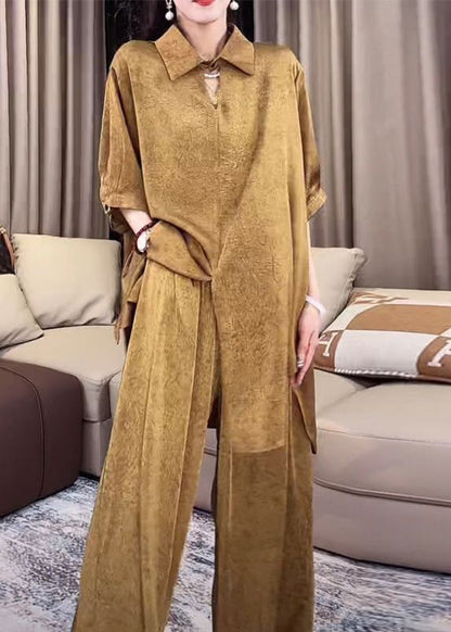 Peter Gold Set Open Side Pan Collar Silk Two Half Pieces Loose FashionChic