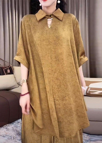 Peter Gold Set Open Side Pan Collar Silk Two Half Pieces Loose FashionChic