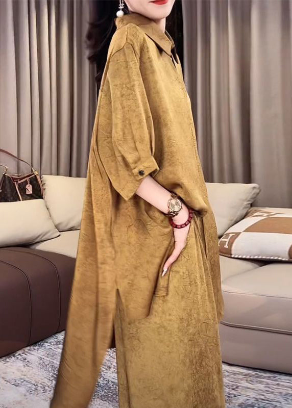 Peter Gold Set Open Side Pan Collar Silk Two Half Pieces Loose FashionChic