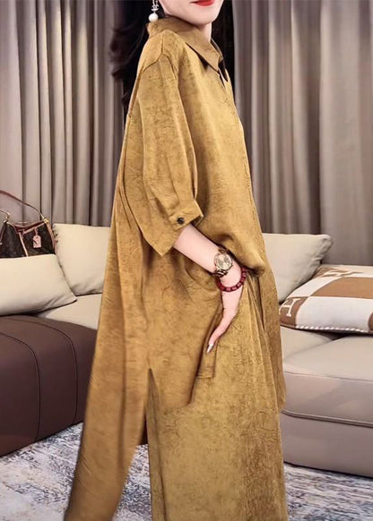 Peter Gold Set Open Side Pan Collar Silk Two Half Pieces Loose FashionChic