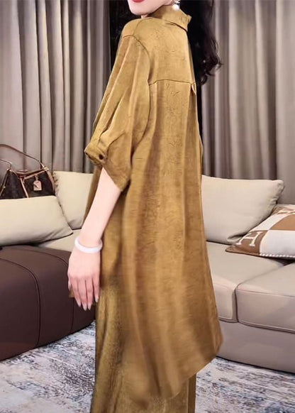 Peter Gold Set Open Side Pan Collar Silk Two Half Pieces Loose FashionChic