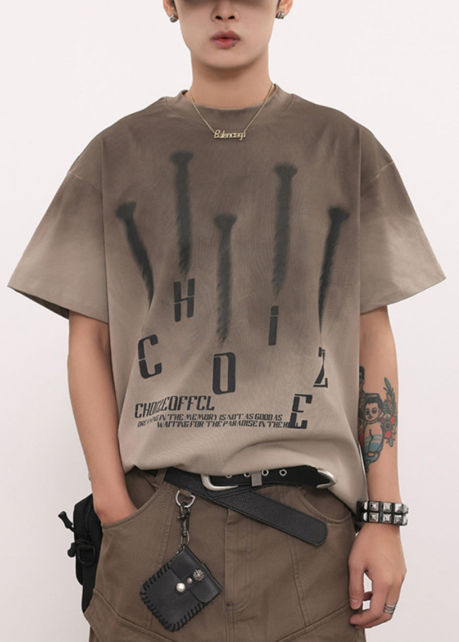 Loose Gradient Color O Neck Alphabet Cotton Mens T Short Sleeve LK048 Men-Silk-MENT240630