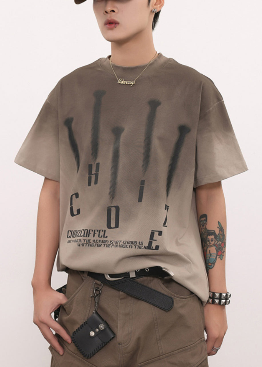 Loose Gradient Color O Neck Alphabet Cotton Mens T Short Sleeve LK048 Men-Silk-MENT240630