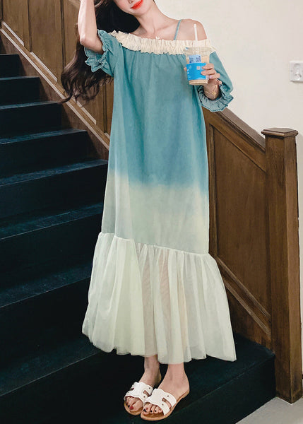 Loose Long Ruffled Gradient Patchwork Dresses Color Tulle FashionChic