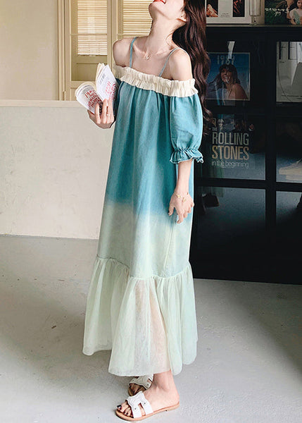 Loose Long Ruffled Gradient Patchwork Dresses Color Tulle FashionChic