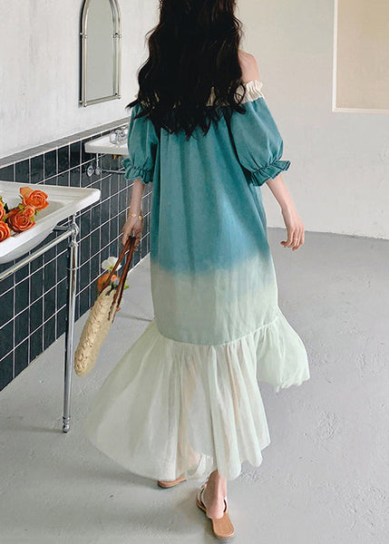 Loose Long Ruffled Gradient Patchwork Dresses Color Tulle FashionChic
