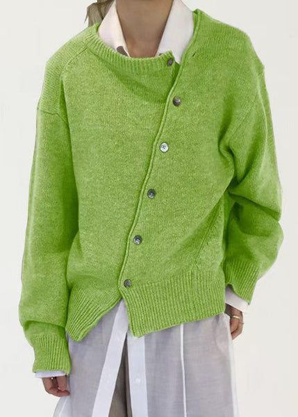 Button Coat Knit Asymmetrical Solid Green Loose Spring FashionChic