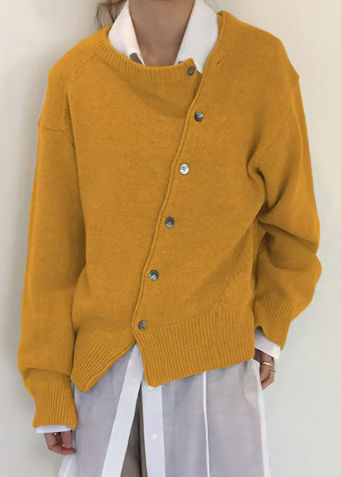 Button Coat Knit Asymmetrical Solid Green Loose Spring FashionChic
