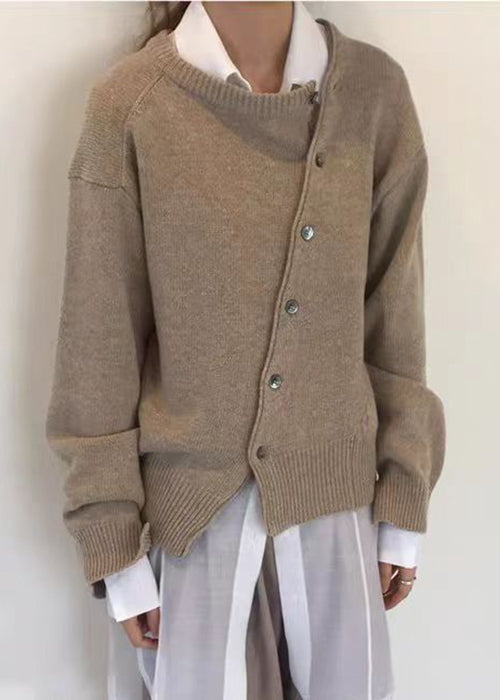 Button Coat Knit Asymmetrical Solid Green Loose Spring FashionChic