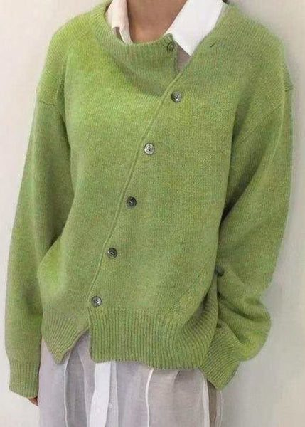 Button Coat Knit Asymmetrical Solid Green Loose Spring FashionChic