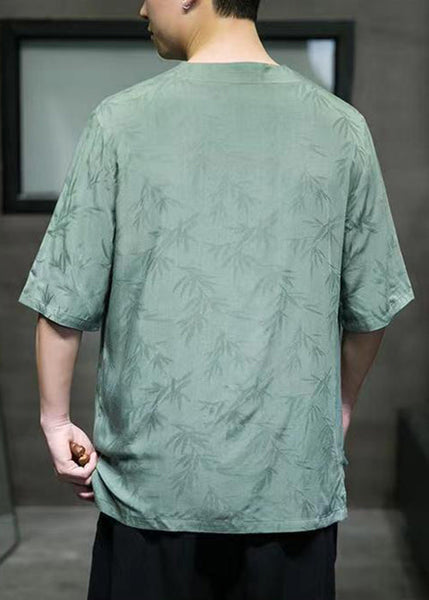 Loose Green Butterfly Print Ice Silk Mens T Shirts Summer LK058 Men-Silk-MENT240630