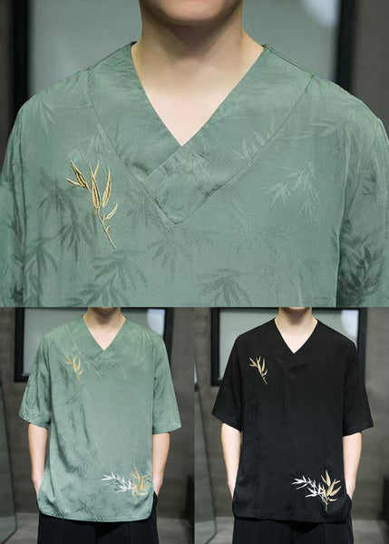 Loose Green Butterfly Print Ice Silk Mens T Shirts Summer LK058 Men-Silk-MENT240630