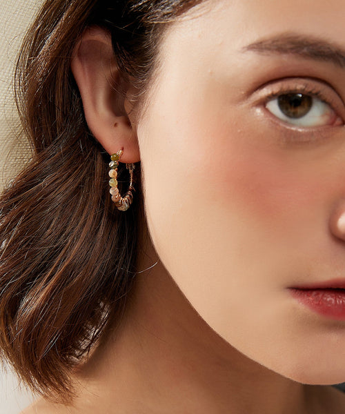 Loose Green Copper Overgild Gem Stone Hoop Earrings PO022 JEW-EAR240729