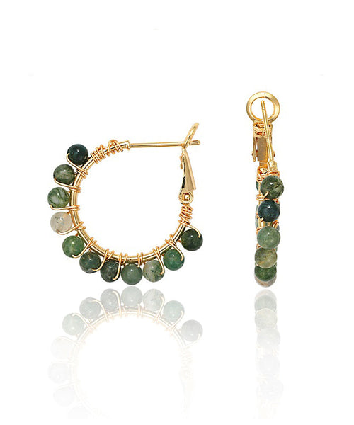 Loose Green Copper Overgild Gem Stone Hoop Earrings PO022 JEW-EAR240729