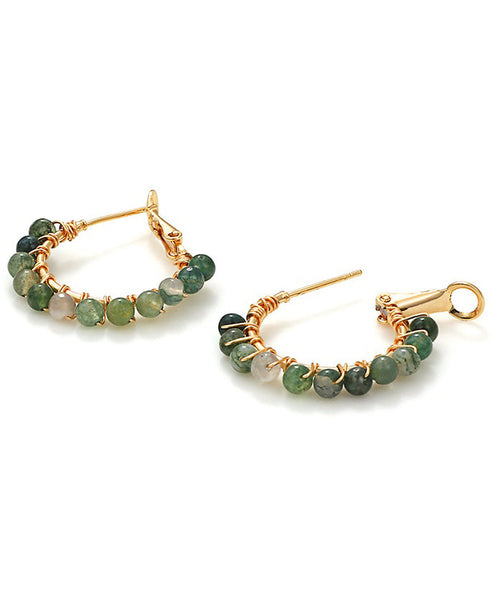Loose Green Copper Overgild Gem Stone Hoop Earrings PO022 JEW-EAR240729
