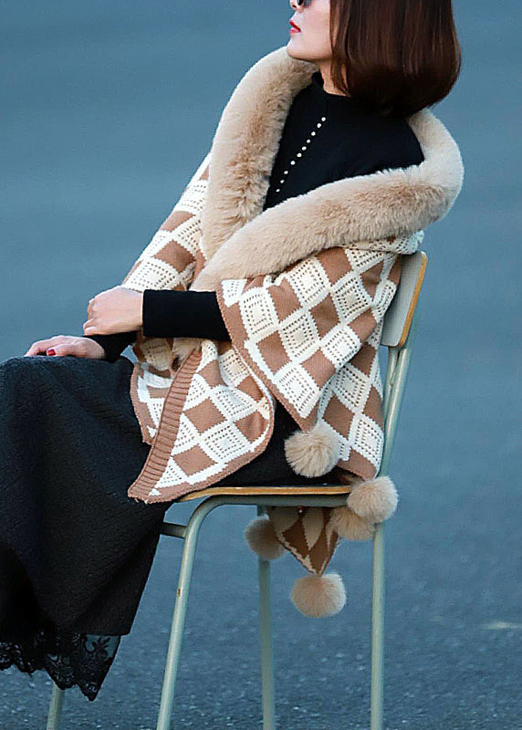 Loose Green Fur Collar Patchwork Geometric Knit Shawl WP030 NZ-SCF241107